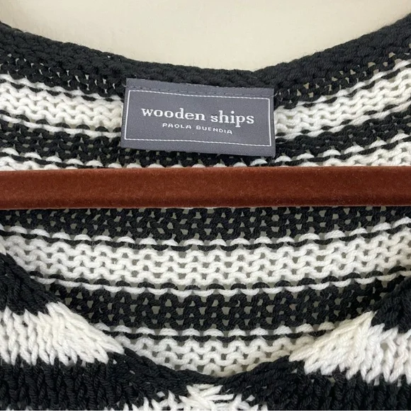 WOODEN SHIPS Eloise Heart V Neck Cotton Sweater Black and White Stripes Size S/M - Picture 3 of 8